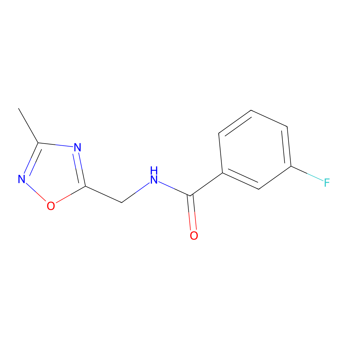 3-fluoro-N-[(3-methyl-1,2,4-oxadiazol-5-yl)methyl]benzamide molecular structure, CAS 1235192-27-4