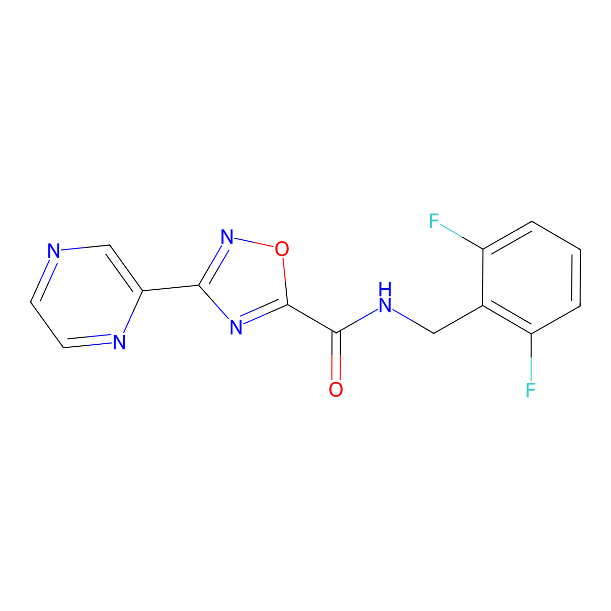 N-(2,6-difluorobenzyl)-3-(pyrazin-2-yl)-1,2,4-oxadiazole-5-carboxamide molecular structure, CAS 1235192-31-0