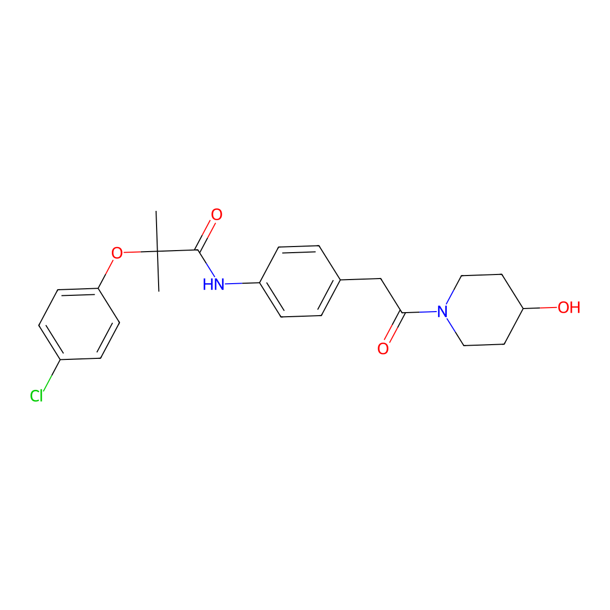 2-(4-chlorophenoxy)-N-(4-(2-(4-hydroxypiperidin-1-yl)-2-oxoethyl)phenyl)-2-methylpropanamide molecular structure, CAS 1235194-24-7