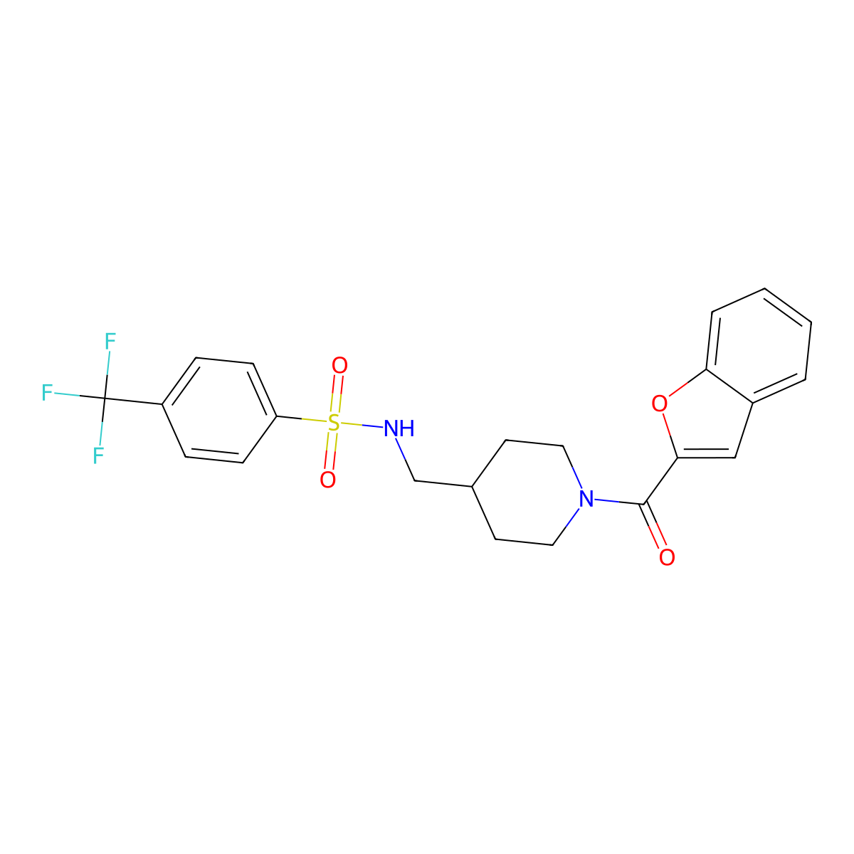 N-((1-(benzofuran-2-carbonyl)piperidin-4-yl)methyl)-4-(trifluoromethyl)benzenesulfonamide molecular structure, CAS 1235198-07-8