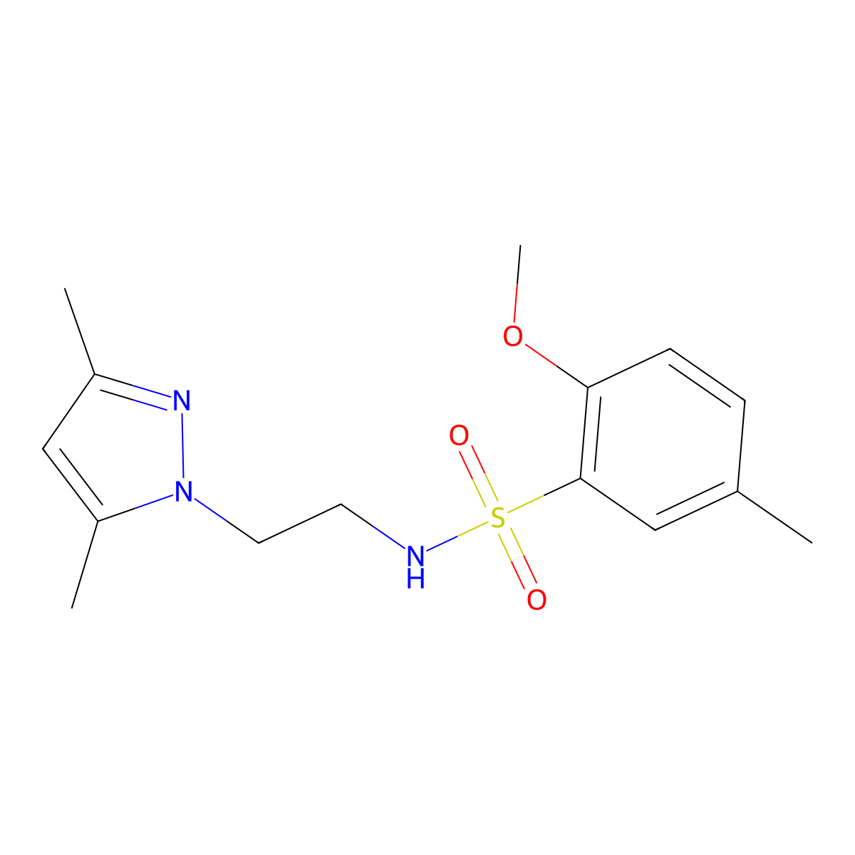 N-(2-(3,5-dimethyl-1H-pyrazol-1-yl)ethyl)-2-methoxy-5-methylbenzenesulfonamide molecular structure, CAS 1235201-88-3