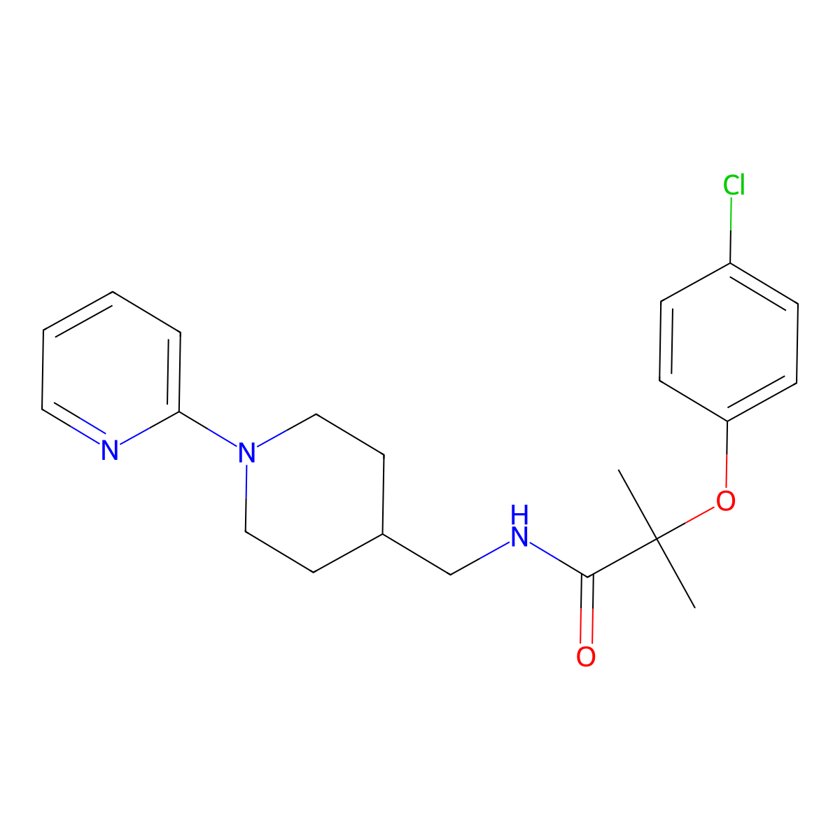 2-(4-chlorophenoxy)-2-methyl-N-{[1-(pyridin-2-yl)piperidin-4-yl]methyl}propanamide molecular structure, CAS 1235202-75-1