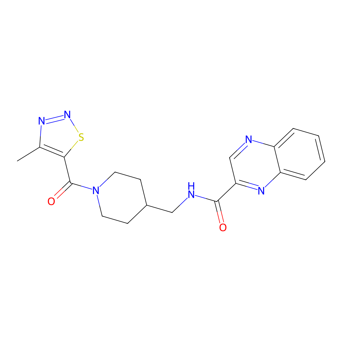 N-{[1-(4-methyl-1,2,3-thiadiazole-5-carbonyl)piperidin-4-yl]methyl}quinoxaline-2-carboxamide molecular structure, CAS 1235208-02-2
