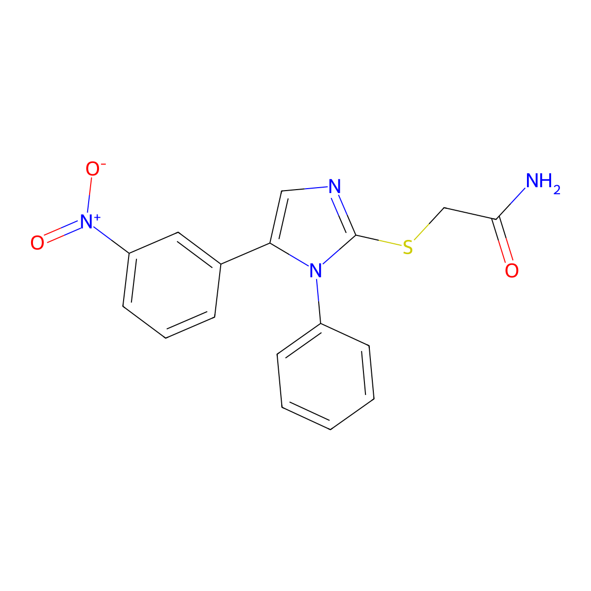 2-((5-(3-nitrophenyl)-1-phenyl-1H-imidazol-2-yl)thio)acetamide molecular structure, CAS 1235209-25-2