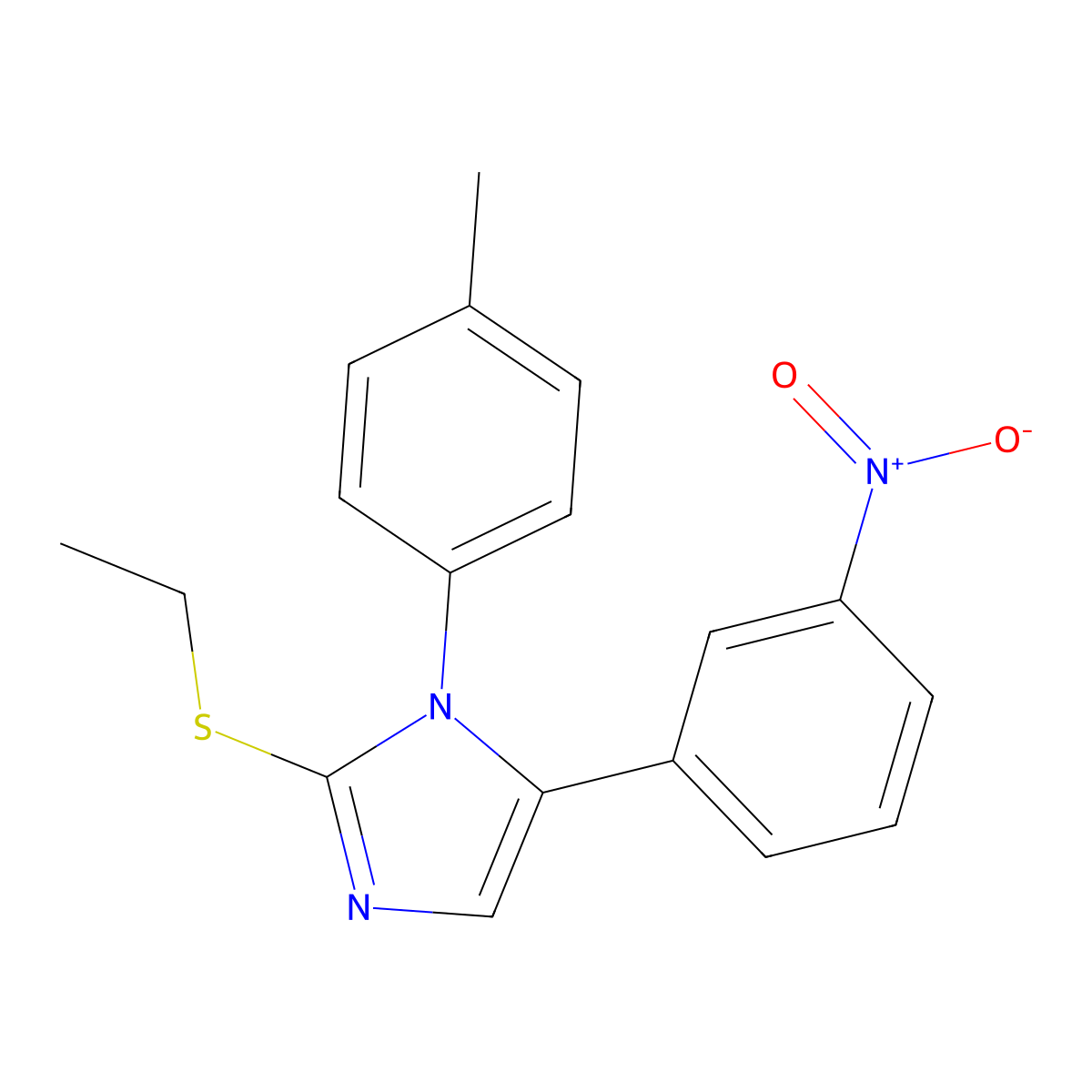 2-(ethylthio)-5-(3-nitrophenyl)-1-(p-tolyl)-1H-imidazole molecular structure, CAS 1235211-03-6