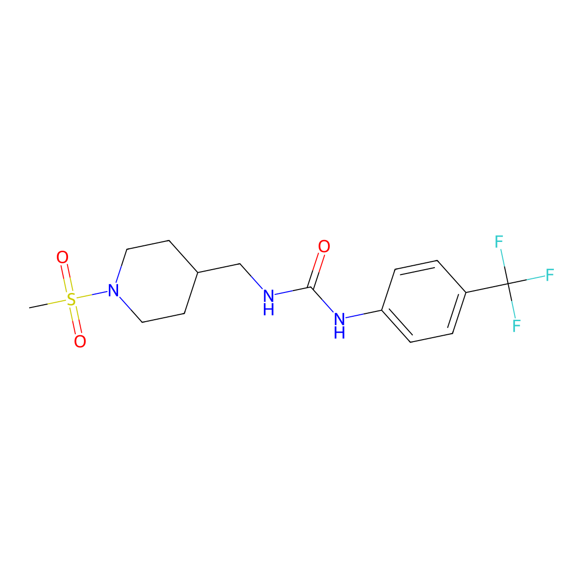 1-((1-(Methylsulfonyl)piperidin-4-yl)methyl)-3-(4-(trifluoromethyl)phenyl)urea molecular structure, CAS 1235211-76-3