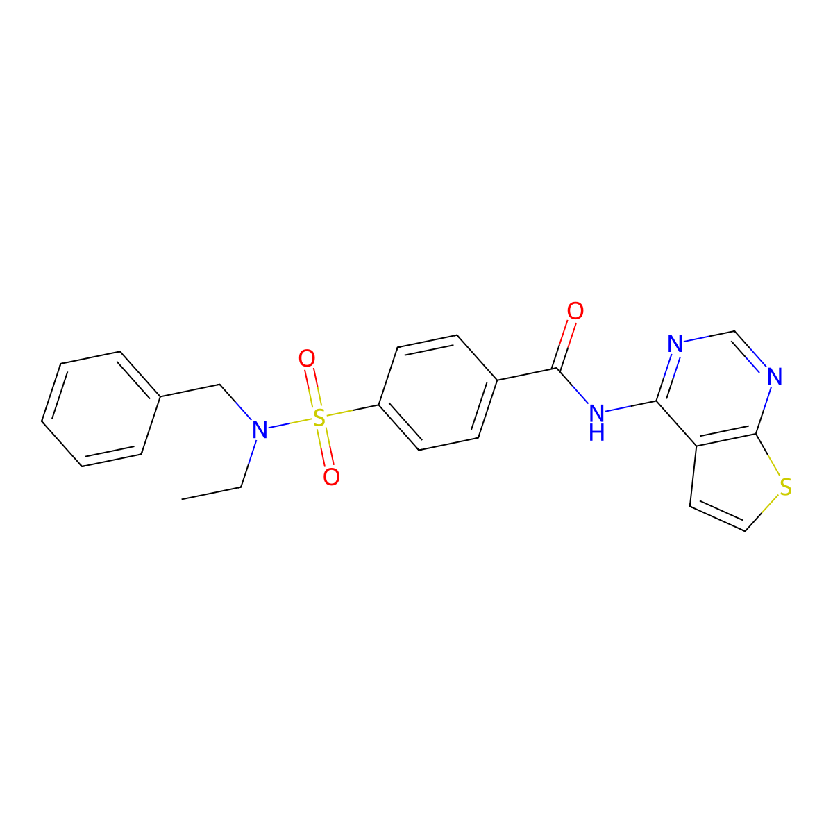 4-[Benzyl(ethyl)sulfamoyl]-N-{thieno[2,3-D]pyrimidin-4-YL}benzamide molecular structure, CAS 1235211-93-4