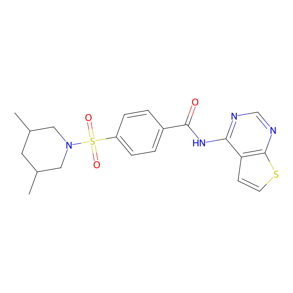 4-[(3,5-dimethylpiperidin-1-yl)sulfonyl]-N-{thieno[2,3-d]pyrimidin-4-yl}benzamide molecular structure, CAS 1235218-04-8