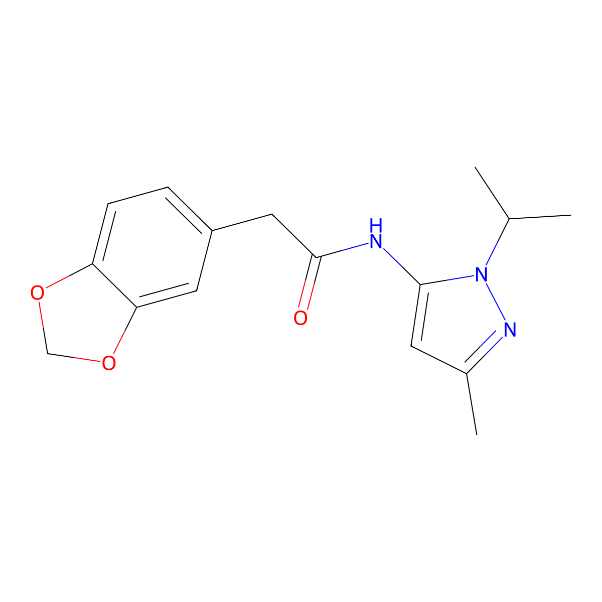 2-(benzo[d][1,3]dioxol-5-yl)-N-(1-isopropyl-3-methyl-1H-pyrazol-5-yl)acetamide molecular structure, CAS 1235218-86-6