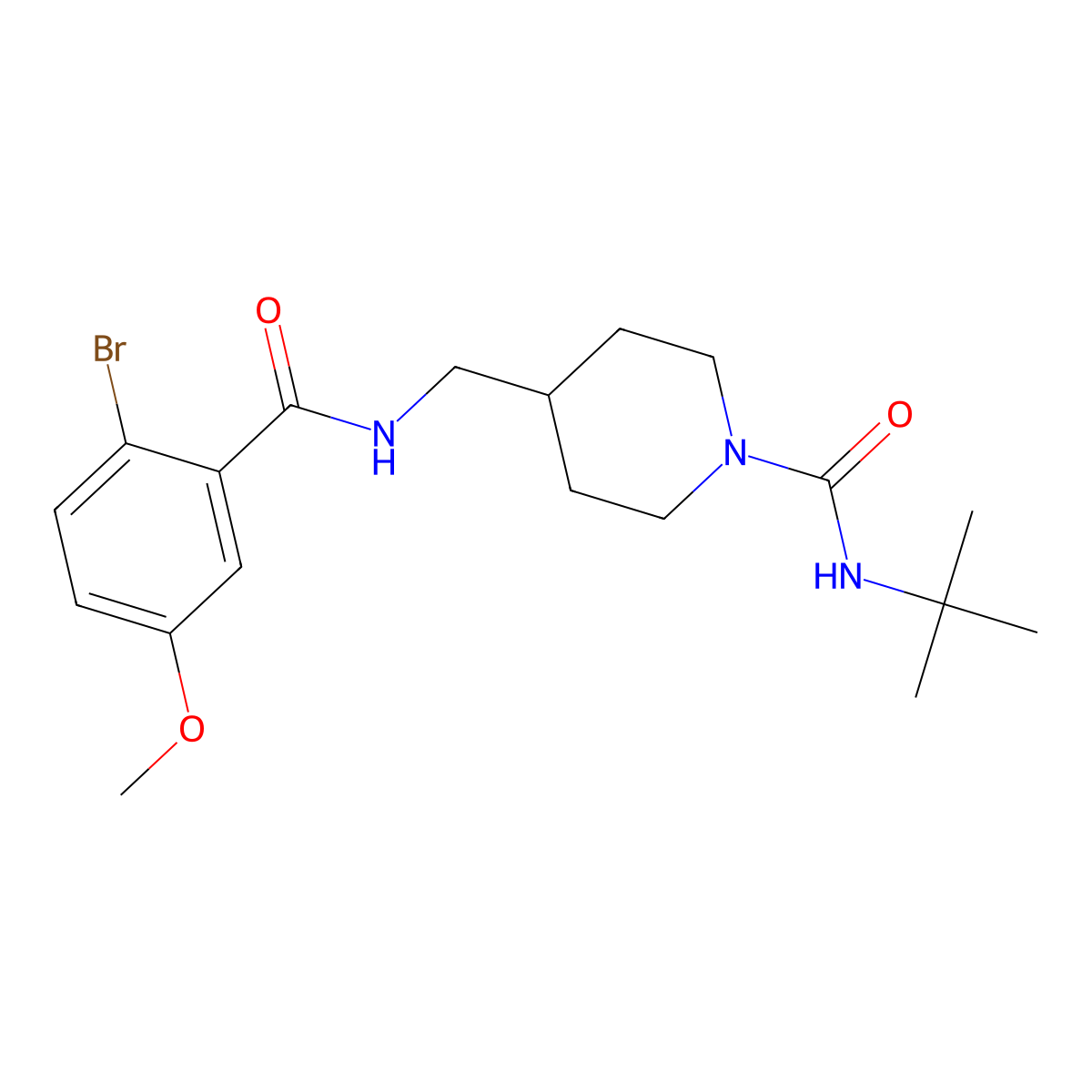 4-((2-bromo-5-methoxybenzamido)methyl)-N-(tert-butyl)piperidine-1-carboxamide molecular structure, CAS 1235219-05-2