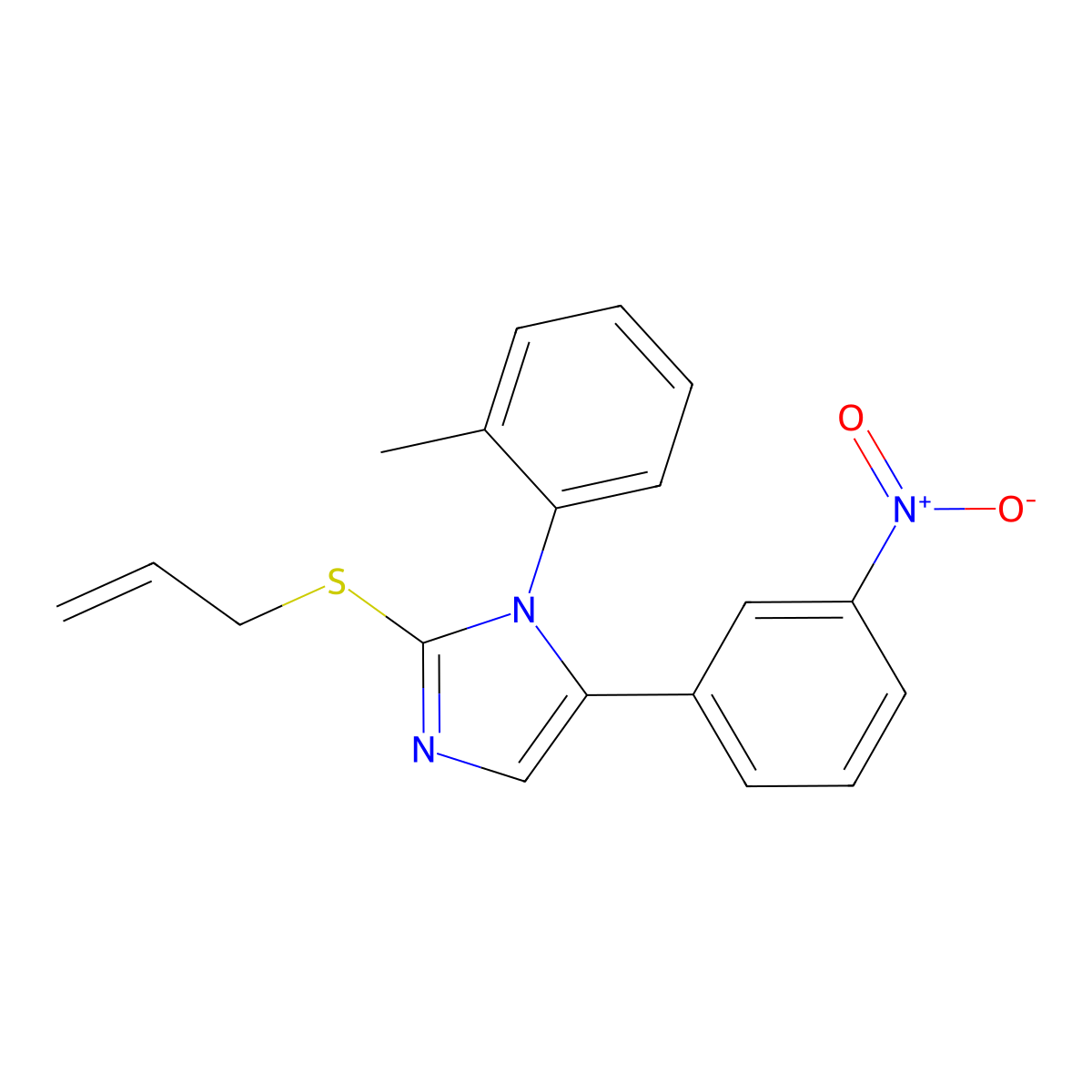 2-(allylthio)-5-(3-nitrophenyl)-1-(o-tolyl)-1H-imidazole molecular structure, CAS 1235221-96-1