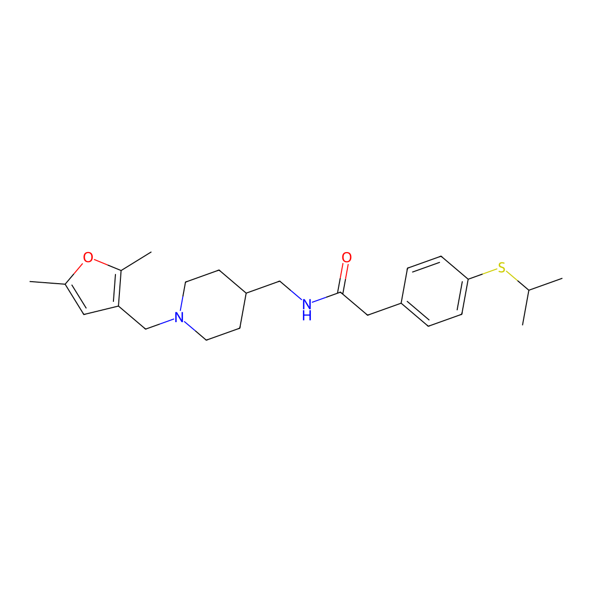 N-((1-((2,5-dimethylfuran-3-yl)methyl)piperidin-4-yl)methyl)-2-(4-(isopropylthio)phenyl)acetamide molecular structure, CAS 1235222-45-3