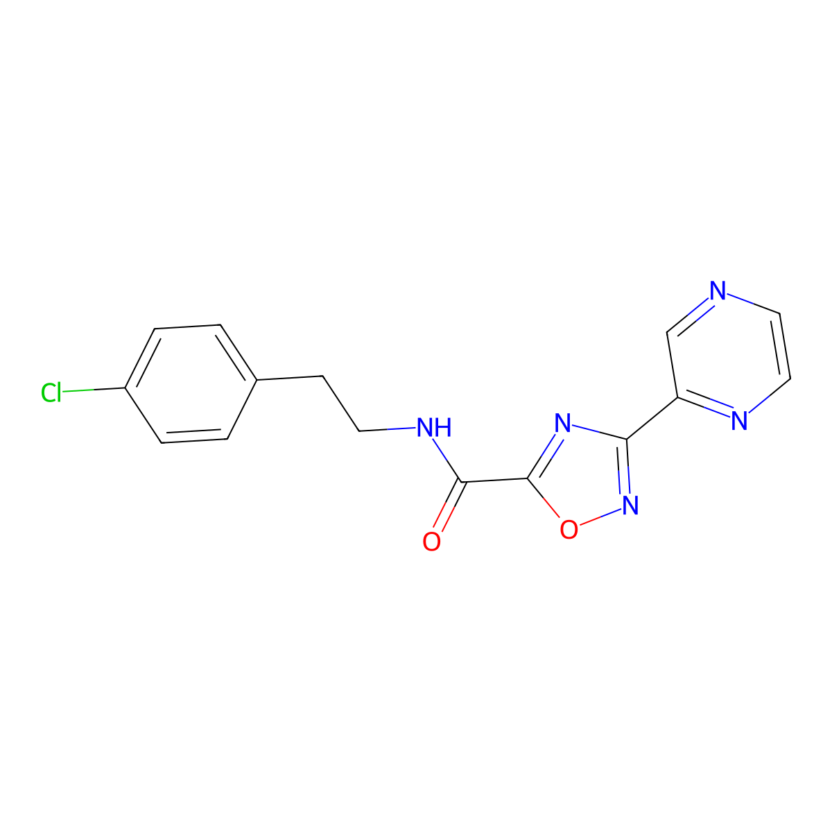 N-(4-chlorophenethyl)-3-(pyrazin-2-yl)-1,2,4-oxadiazole-5-carboxamide molecular structure, CAS 1235223-47-8