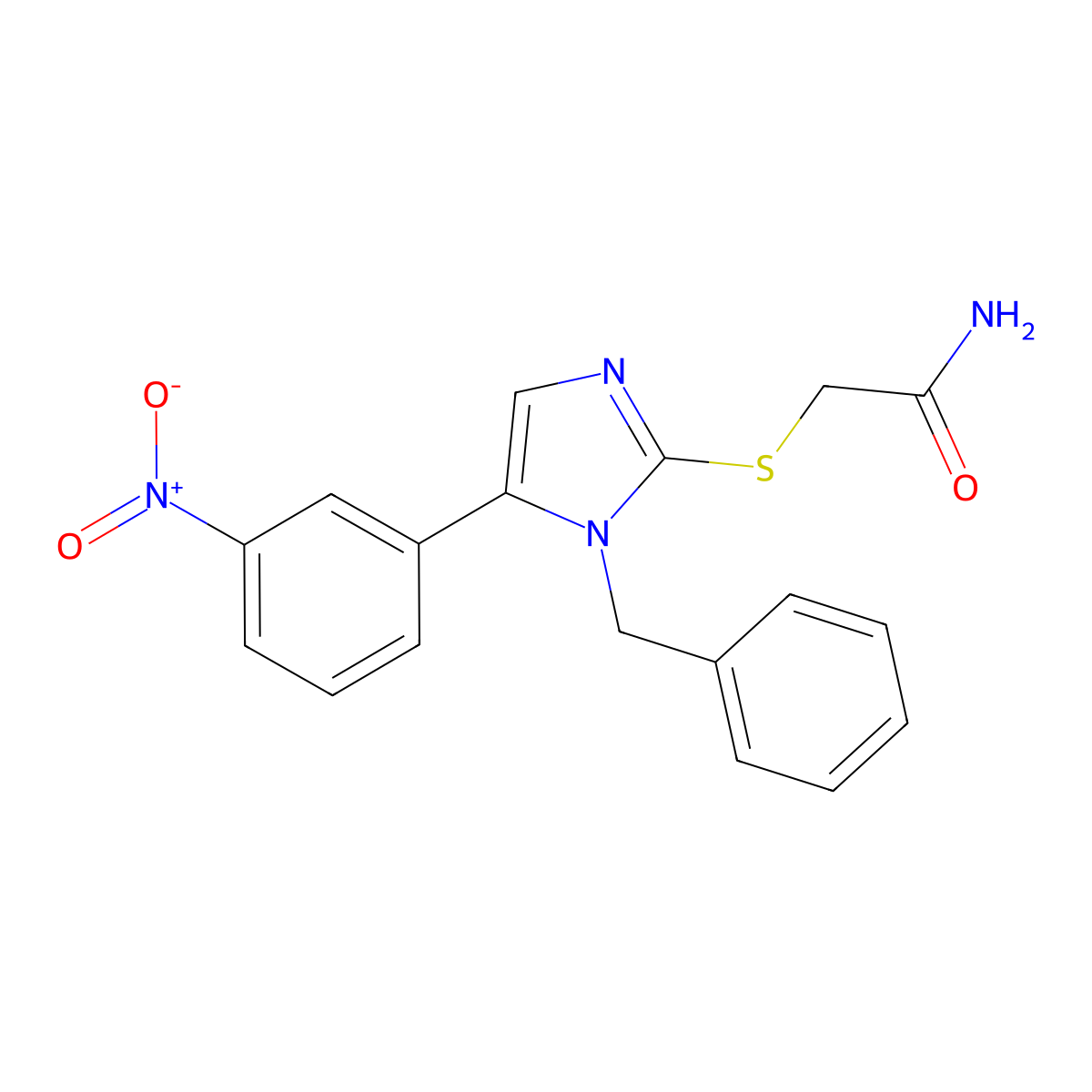 2-((1-benzyl-5-(3-nitrophenyl)-1H-imidazol-2-yl)thio)acetamide molecular structure, CAS 1235223-57-0