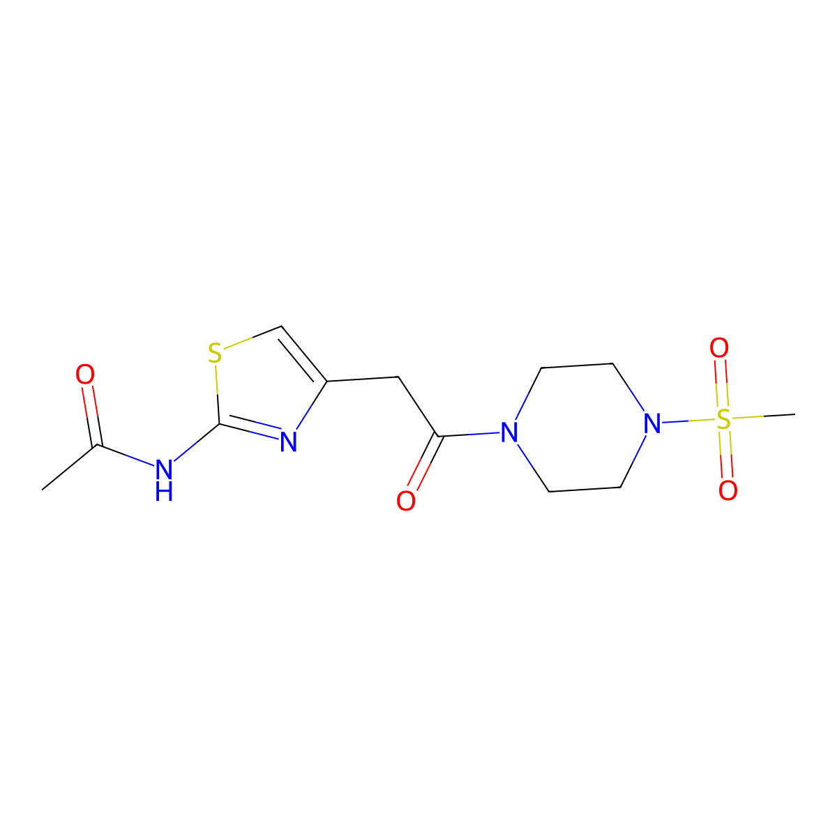 N-(4-(2-(4-(methylsulfonyl)piperazin-1-yl)-2-oxoethyl)thiazol-2-yl)acetamide molecular structure, CAS 1235223-99-0
