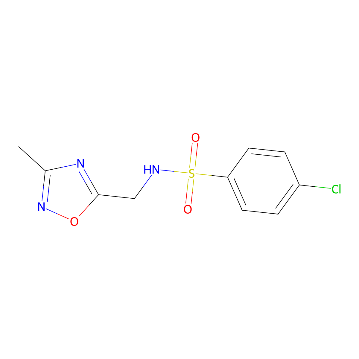 4-chloro-N-((3-methyl-1,2,4-oxadiazol-5-yl)methyl)benzenesulfonamide molecular structure, CAS 1235225-22-5