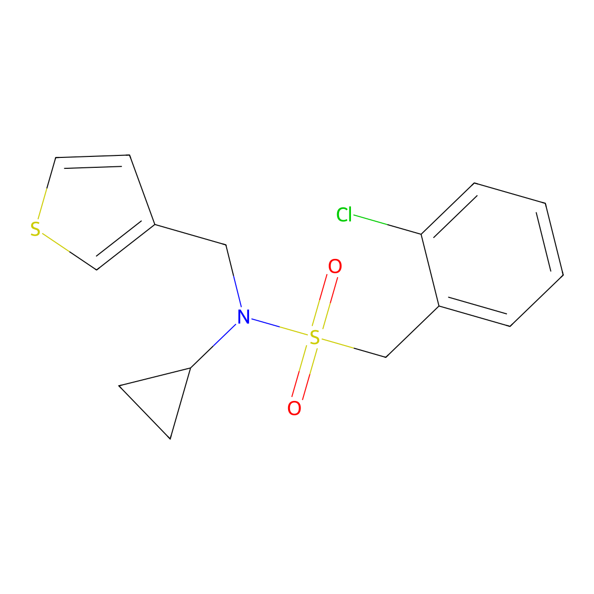 1-(2-chlorophenyl)-N-cyclopropyl-N-(thiophen-3-ylmethyl)methanesulfonamide molecular structure, CAS 1235229-12-5
