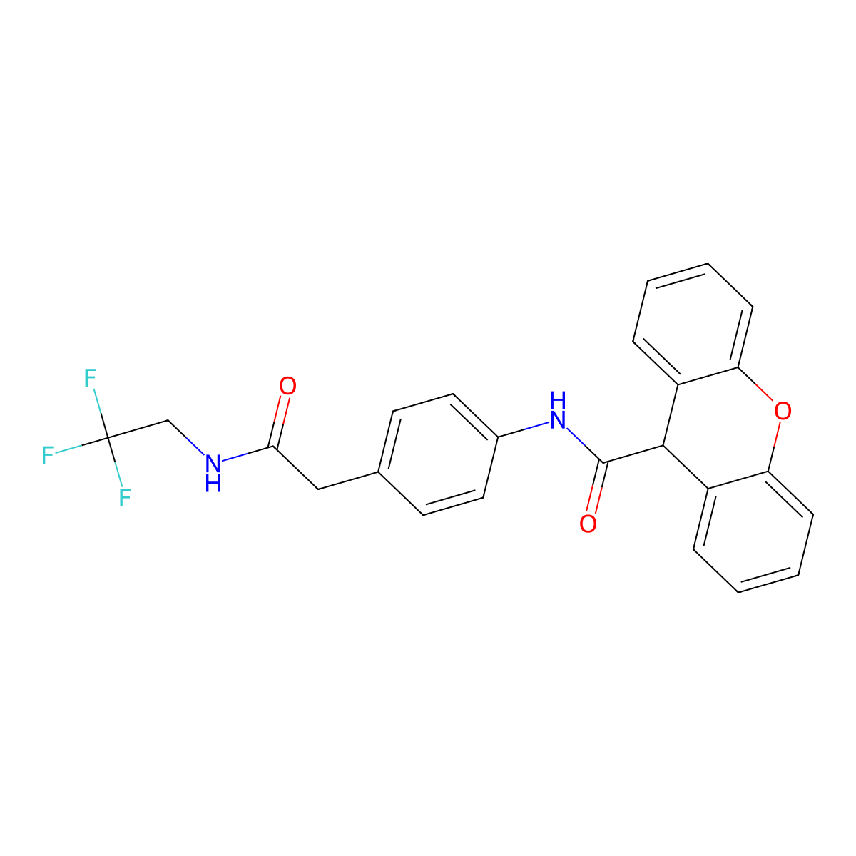 N-(4-(2-oxo-2-((2,2,2-trifluoroethyl)amino)ethyl)phenyl)-9H-xanthene-9-carboxamide molecular structure, CAS 1235231-45-4