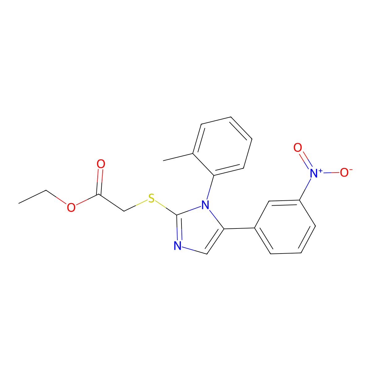 ethyl 2-((5-(3-nitrophenyl)-1-(o-tolyl)-1H-imidazol-2-yl)thio)acetate molecular structure, CAS 1235231-57-8