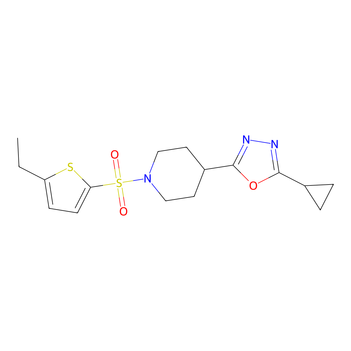 2-Cyclopropyl-5-(1-((5-ethylthiophen-2-yl)sulfonyl)piperidin-4-yl)-1,3,4-oxadiazole molecular structure, CAS 1235232-91-3