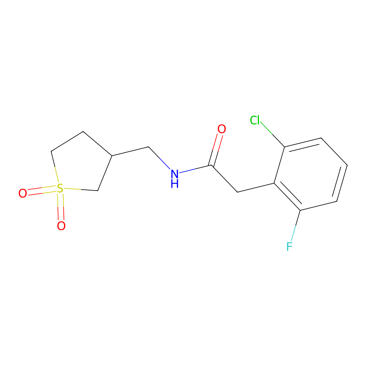 2-(2-chloro-6-fluorophenyl)-N-((1,1-dioxidotetrahydrothiophen-3-yl)methyl)acetamide molecular structure, CAS 1235233-23-4