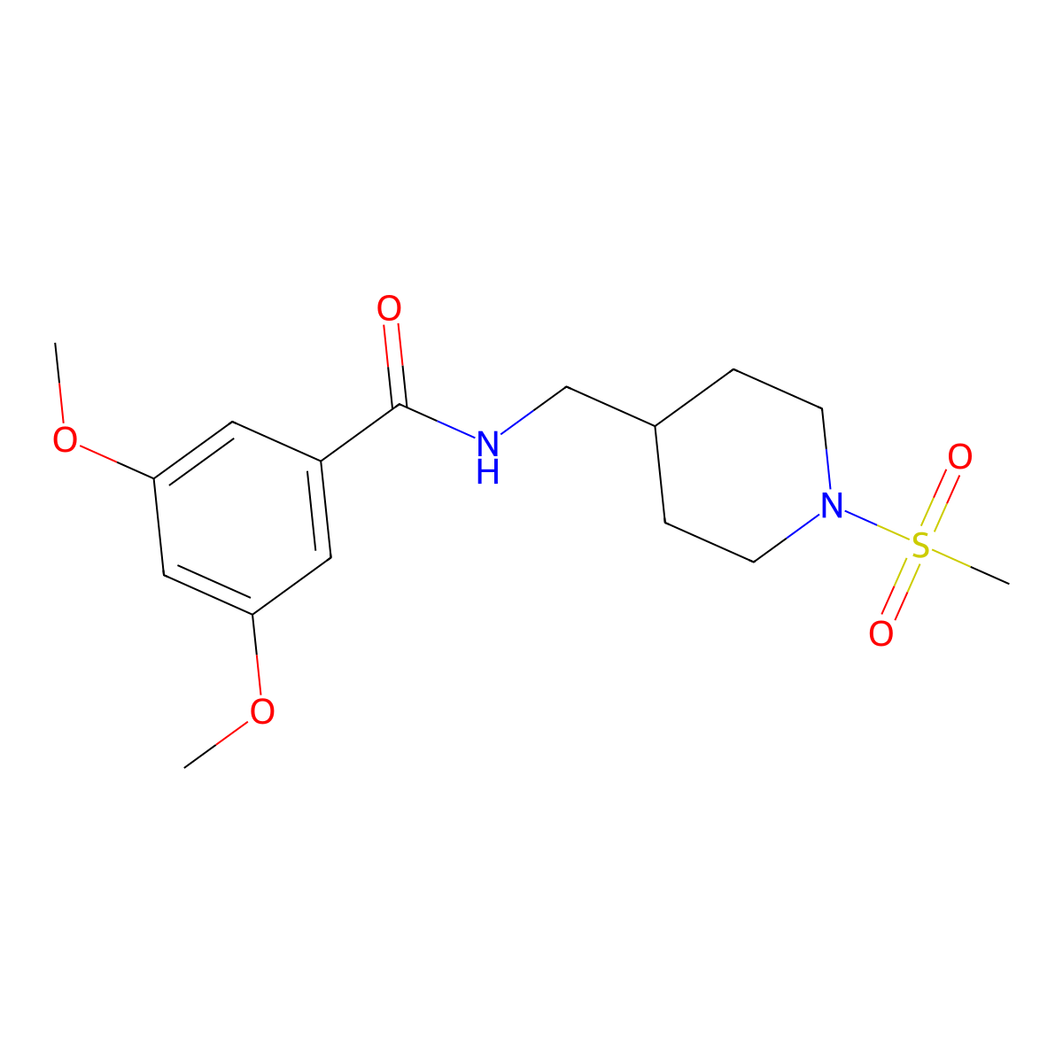 3,5-dimethoxy-N-((1-(methylsulfonyl)piperidin-4-yl)methyl)benzamide molecular structure, CAS 1235233-64-3