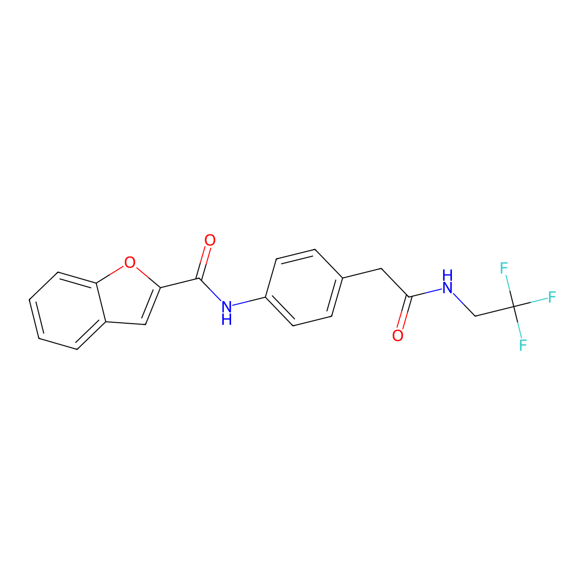 N-(4-(2-oxo-2-((2,2,2-trifluoroethyl)amino)ethyl)phenyl)benzofuran-2-carboxamide molecular structure, CAS 1235233-73-4
