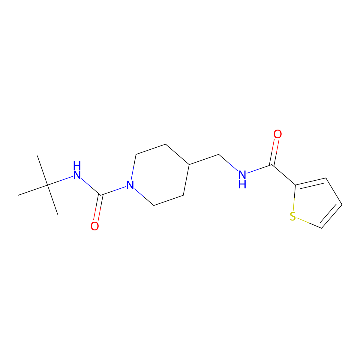 N-(tert-butyl)-4-((thiophene-2-carboxamido)methyl)piperidine-1-carboxamide molecular structure, CAS 1235235-37-6