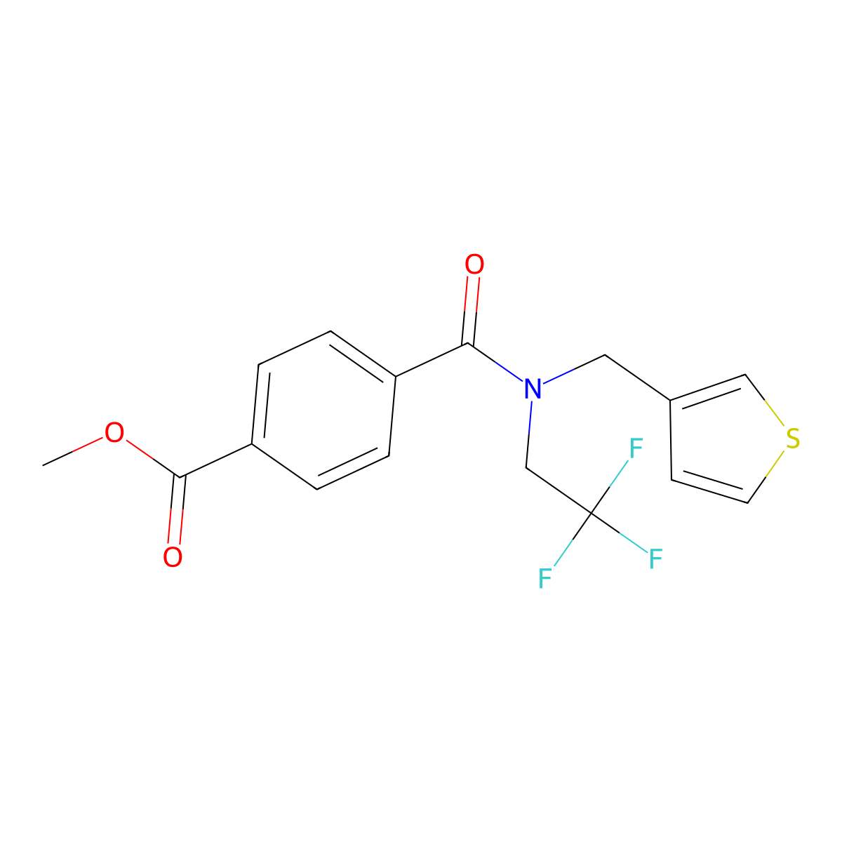 Methyl 4-((thiophen-3-ylmethyl)(2,2,2-trifluoroethyl)carbamoyl)benzoate molecular structure, CAS 1235236-45-9