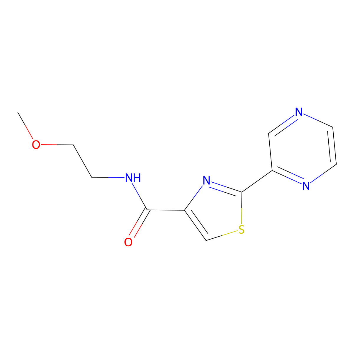 N-(2-methoxyethyl)-2-(pyrazin-2-yl)thiazole-4-carboxamide molecular structure, CAS 1235236-52-8