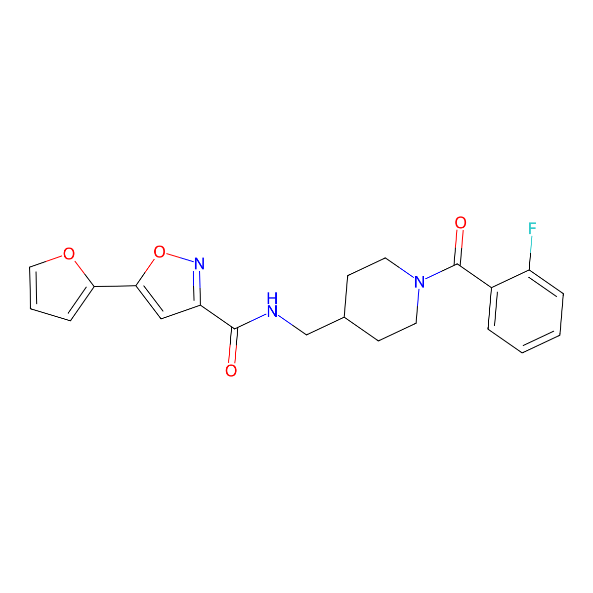 N-((1-(2-fluorobenzoyl)piperidin-4-yl)methyl)-5-(furan-2-yl)isoxazole-3-carboxamide molecular structure, CAS 1235239-53-8