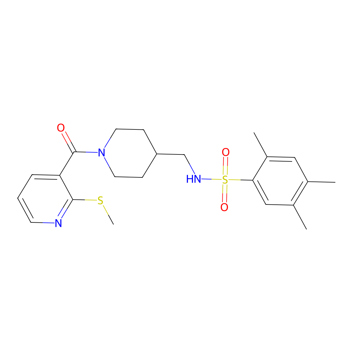 2,4,5-trimethyl-N-((1-(2-(methylthio)nicotinoyl)piperidin-4-yl)methyl)benzenesulfonamide molecular structure, CAS 1235239-90-3