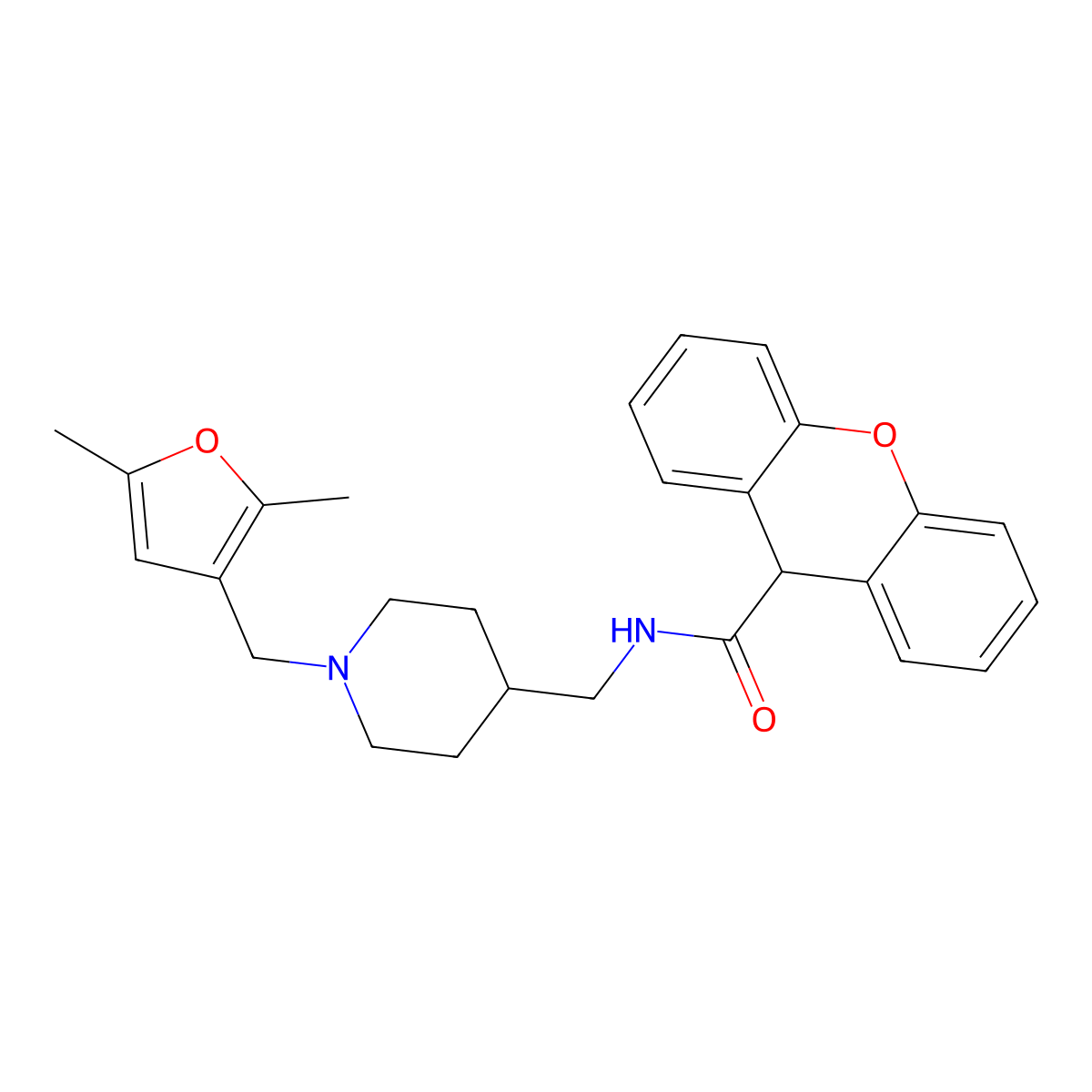 N-((1-((2,5-dimethylfuran-3-yl)methyl)piperidin-4-yl)methyl)-9H-xanthene-9-carboxamide molecular structure, CAS 1235242-06-4