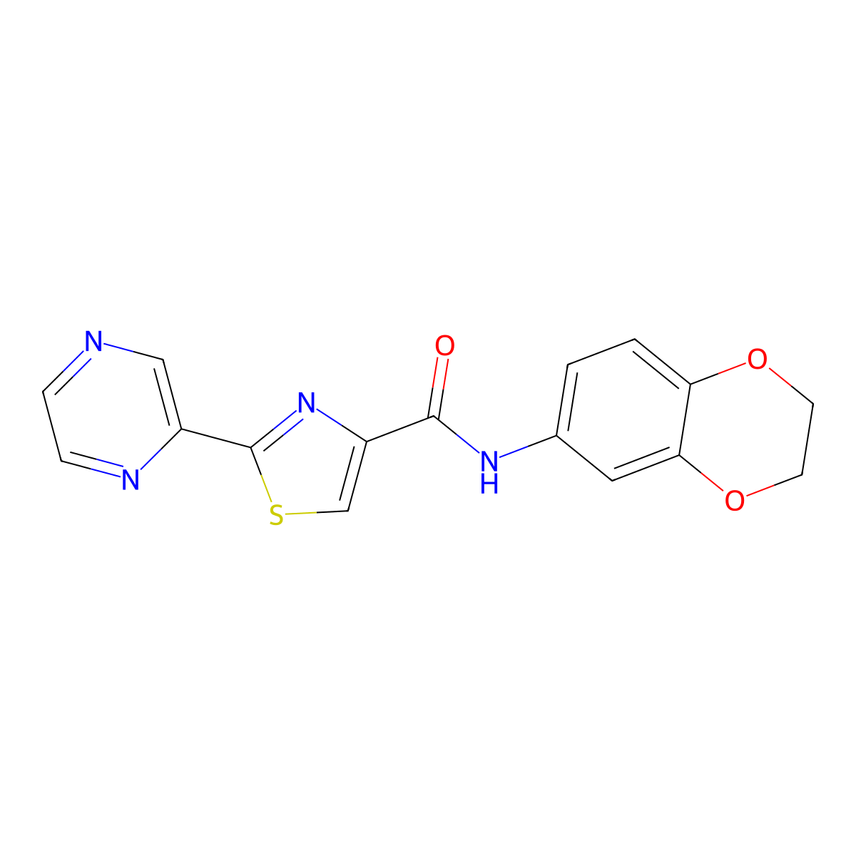 N-(2,3-dihydrobenzo[b][1,4]dioxin-6-yl)-2-(pyrazin-2-yl)thiazole-4-carboxamide molecular structure, CAS 1235244-16-2