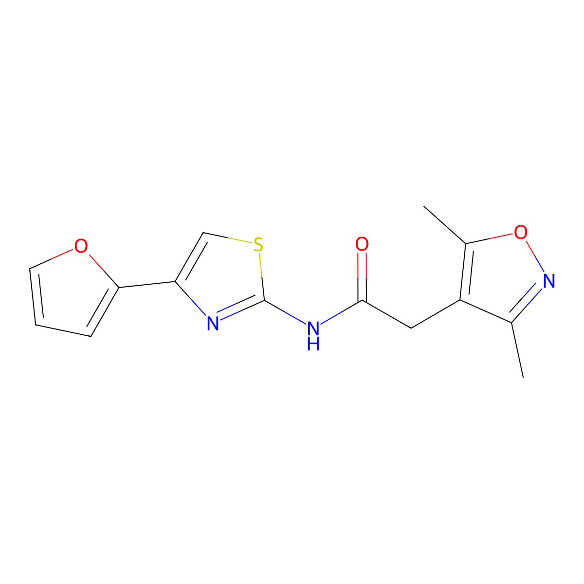 2-(3,5-dimethylisoxazol-4-yl)-N-(4-(furan-2-yl)thiazol-2-yl)acetamide molecular structure, CAS 1235247-75-2