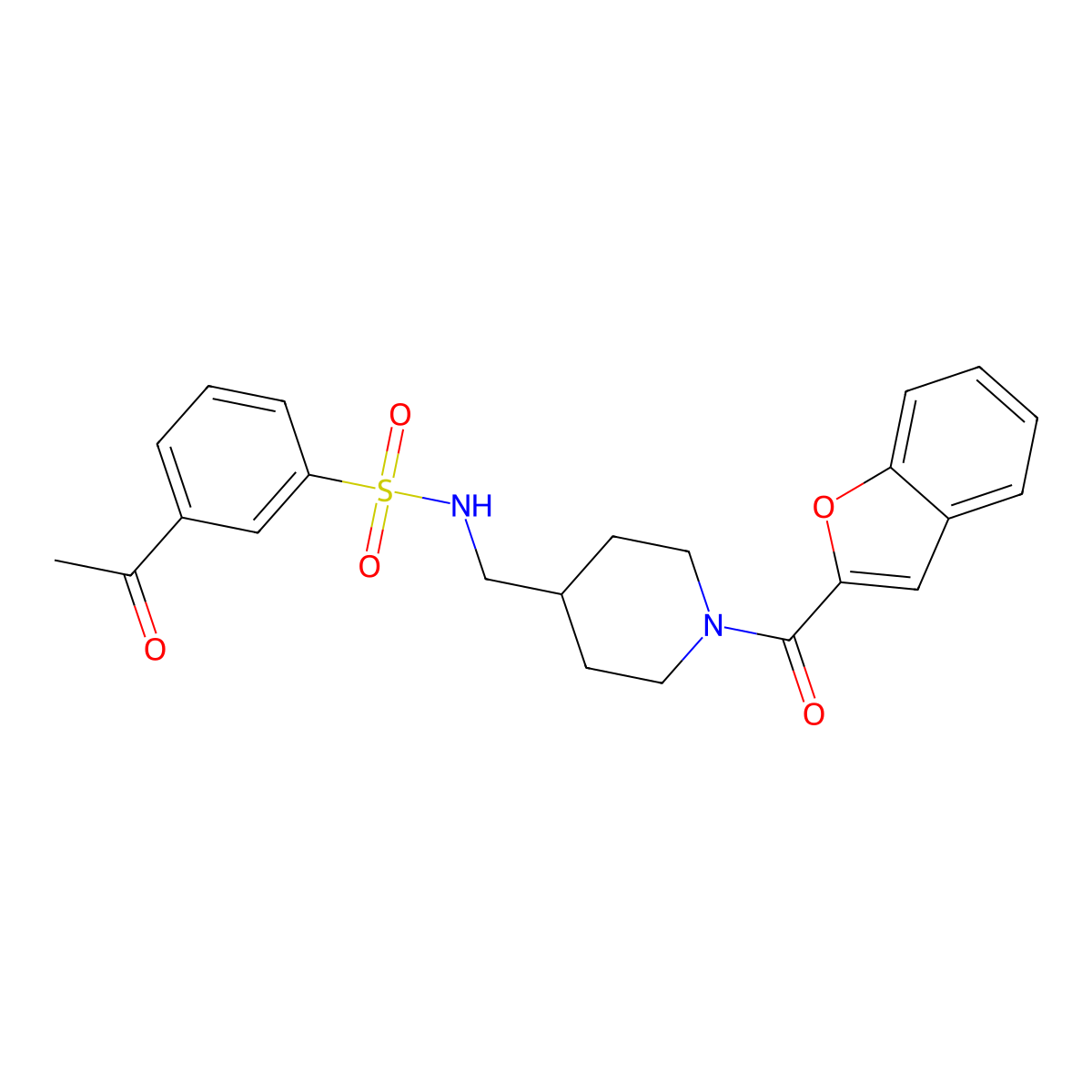 3-acetyl-N-((1-(benzofuran-2-carbonyl)piperidin-4-yl)methyl)benzenesulfonamide molecular structure, CAS 1235248-31-3
