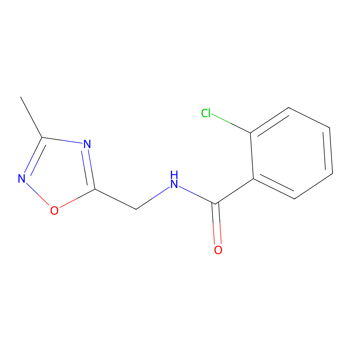 2-chloro-N-[(3-methyl-1,2,4-oxadiazol-5-yl)methyl]benzamide molecular structure, CAS 1235251-67-8