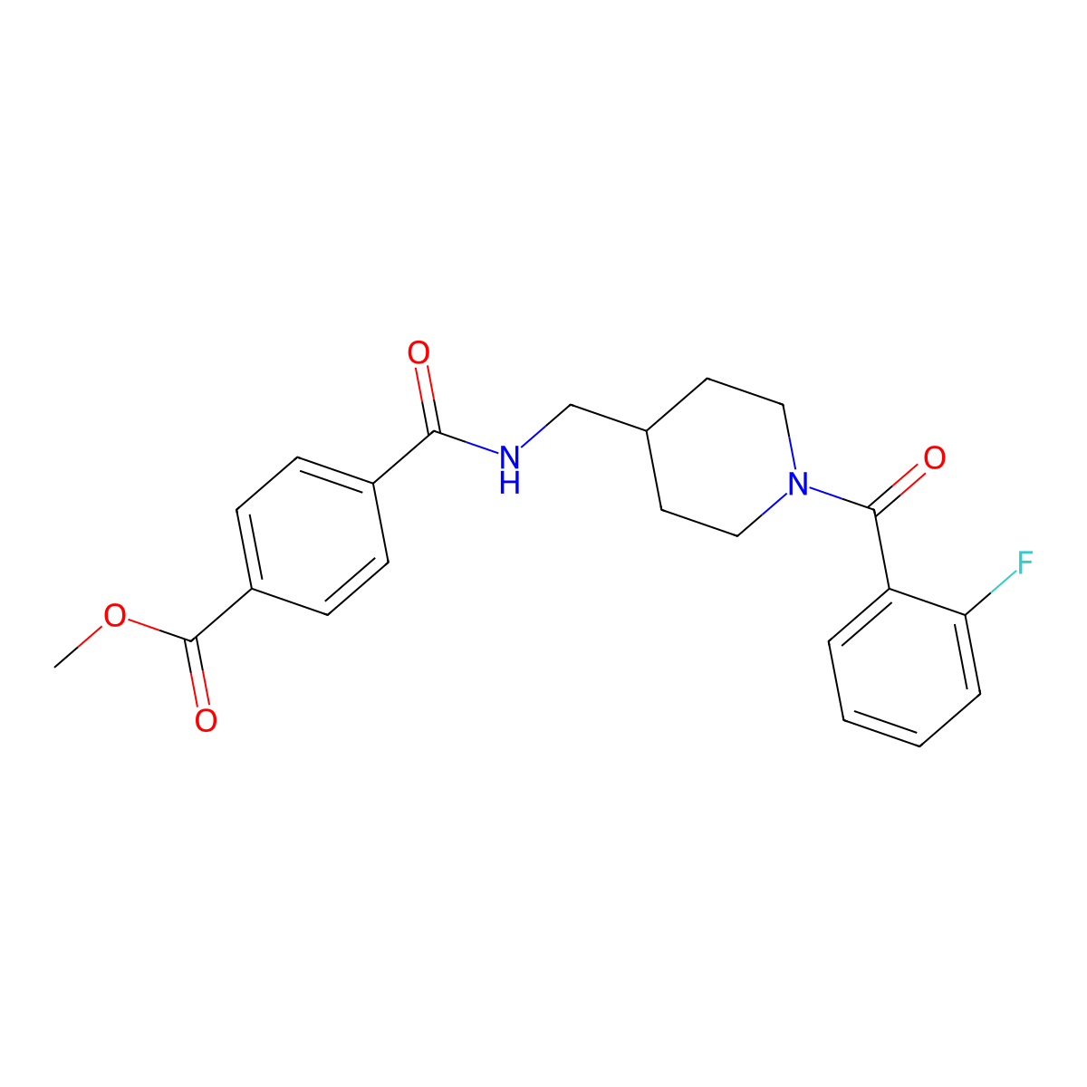 Methyl 4-(((1-(2-fluorobenzoyl)piperidin-4-yl)methyl)carbamoyl)benzoate molecular structure, CAS 1235256-10-6