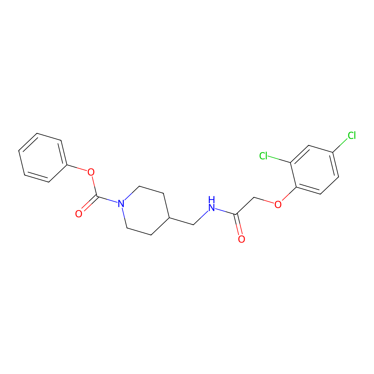 Phenyl 4-((2-(2,4-dichlorophenoxy)acetamido)methyl)piperidine-1-carboxylate molecular structure, CAS 1235256-54-8