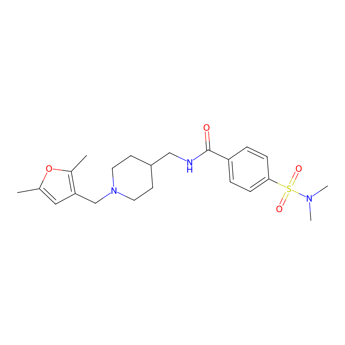 N-((1-((2,5-dimethylfuran-3-yl)methyl)piperidin-4-yl)methyl)-4-(N,N-dimethylsulfamoyl)benzamide molecular structure, CAS 1235256-76-4