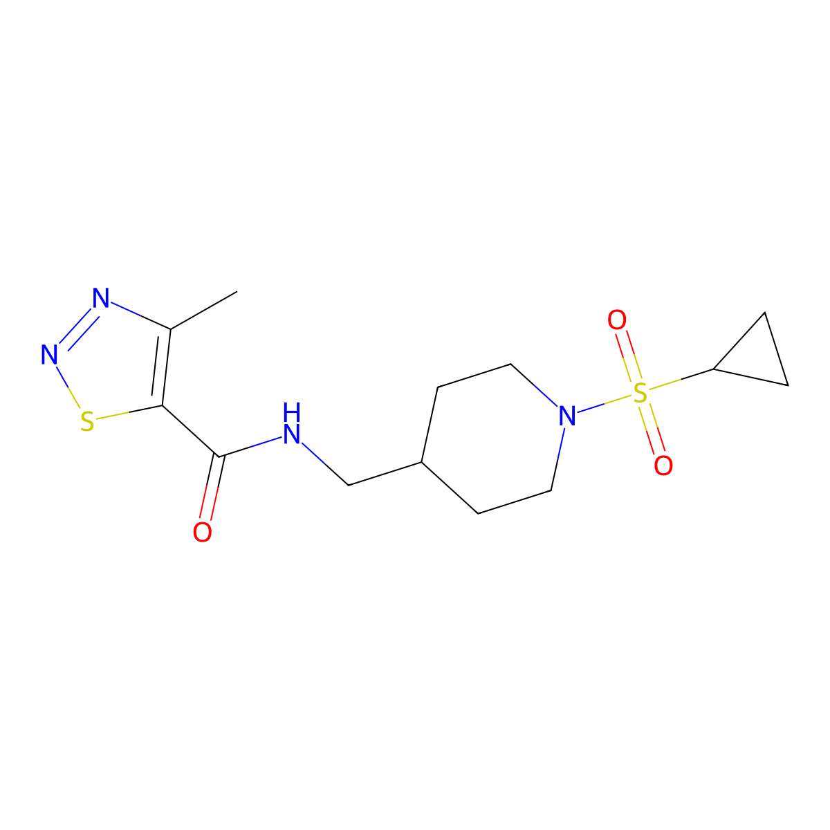 N-((1-(cyclopropylsulfonyl)piperidin-4-yl)methyl)-4-methyl-1,2,3-thiadiazole-5-carboxamide molecular structure, CAS 1235257-22-3