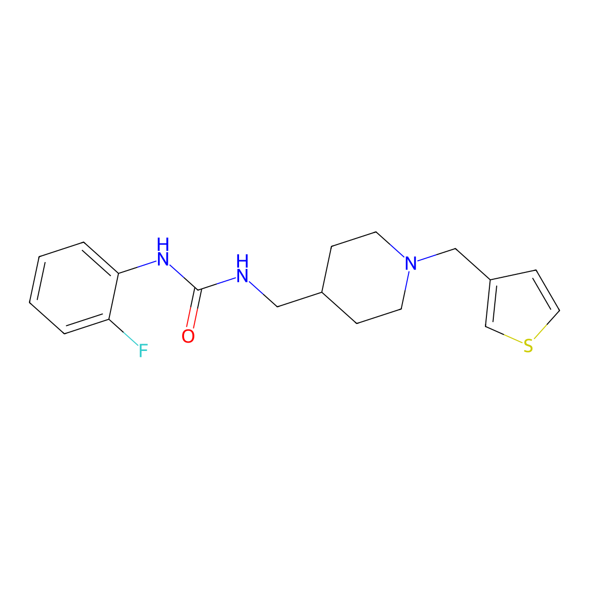 1-(2-Fluorophenyl)-3-((1-(thiophen-3-ylmethyl)piperidin-4-yl)methyl)urea molecular structure, CAS 1235258-49-7