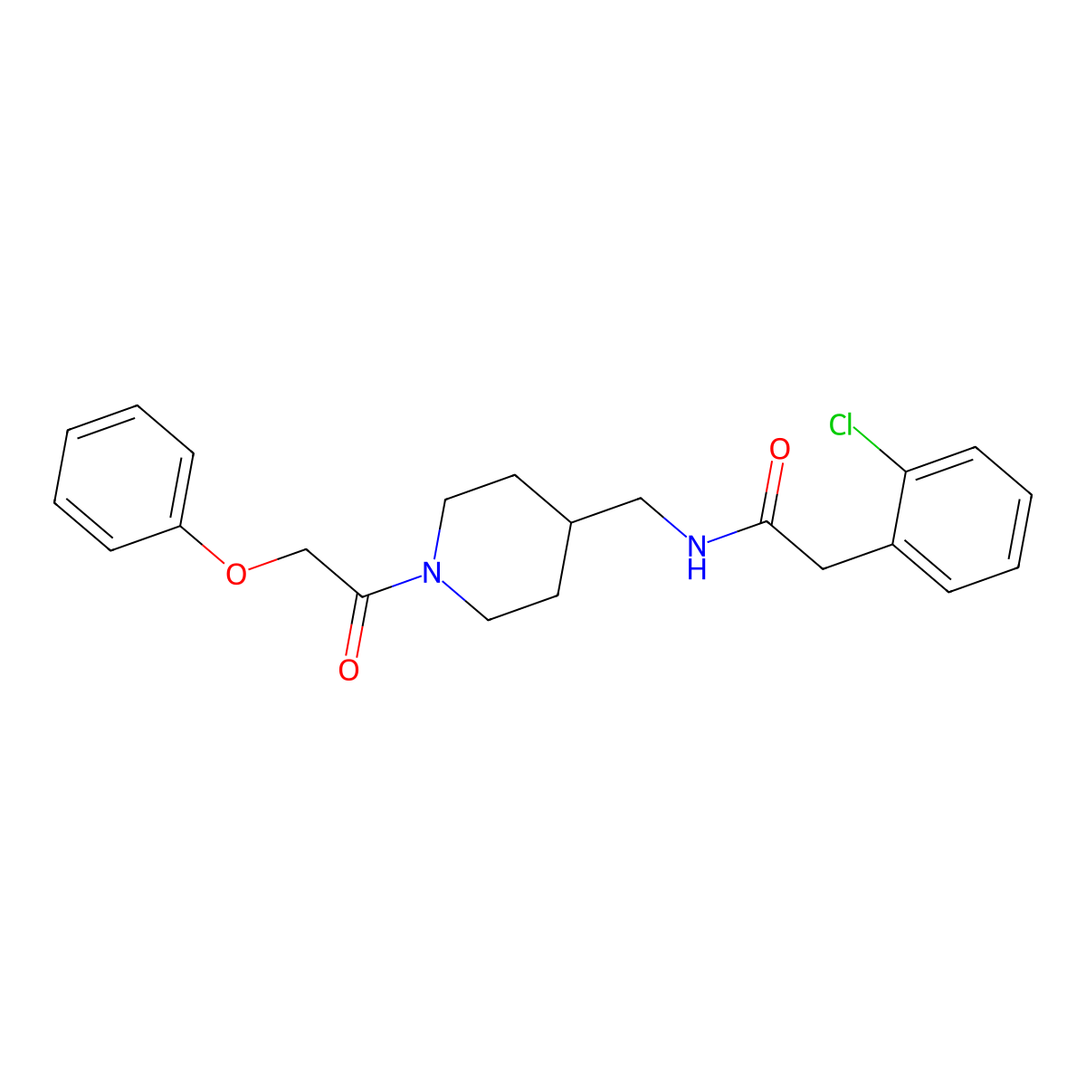 2-(2-chlorophenyl)-N-{[1-(2-phenoxyacetyl)piperidin-4-yl]methyl}acetamide molecular structure, CAS 1235261-07-0