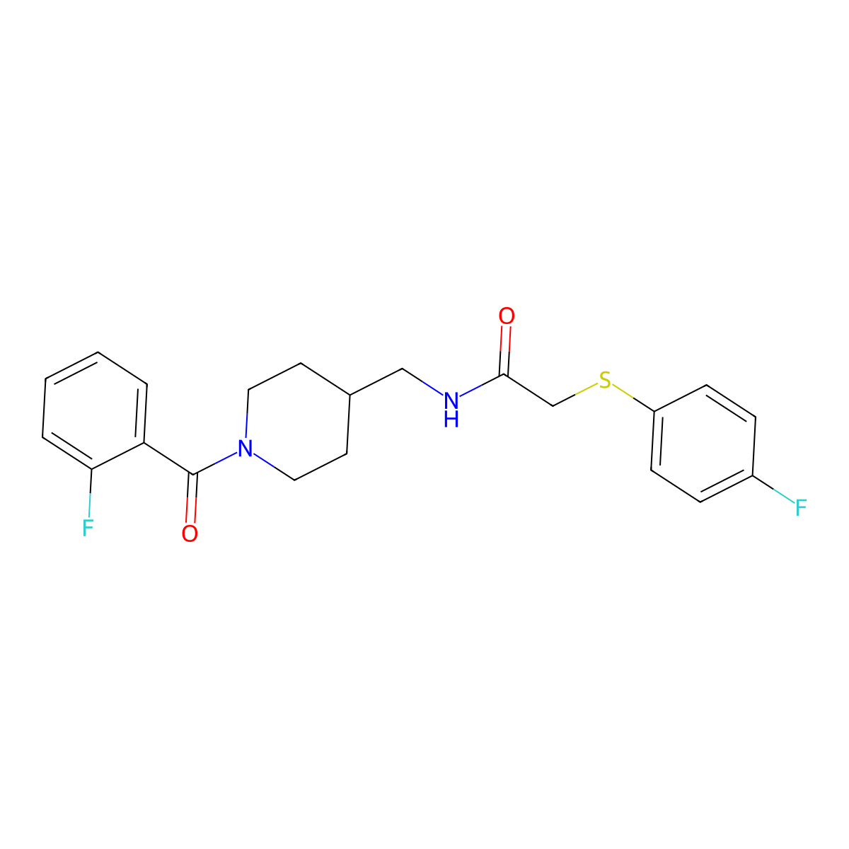 N-((1-(2-fluorobenzoyl)piperidin-4-yl)methyl)-2-((4-fluorophenyl)thio)acetamide molecular structure, CAS 1235261-60-5