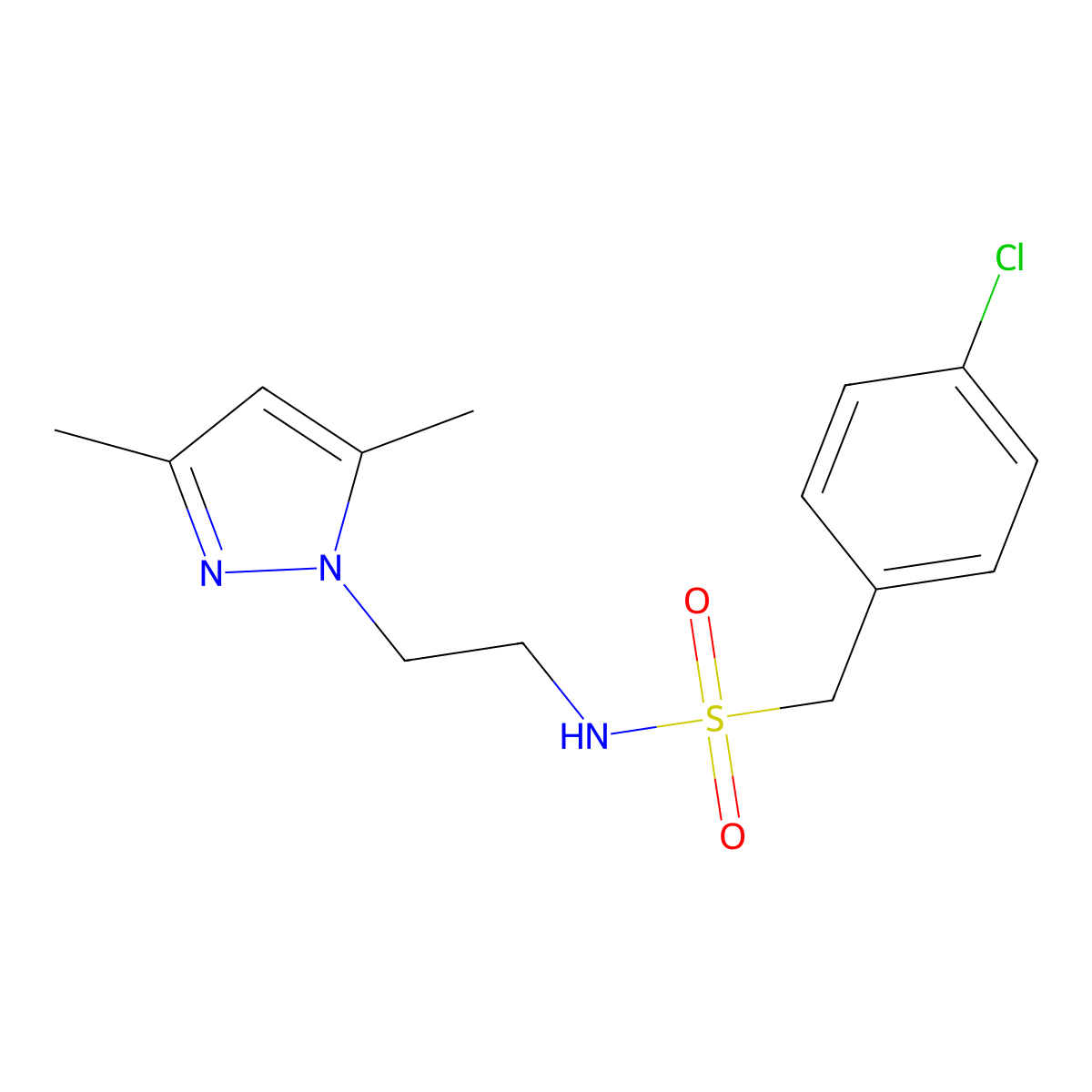 1-(4-chlorophenyl)-N-(2-(3,5-dimethyl-1H-pyrazol-1-yl)ethyl)methanesulfonamide molecular structure, CAS 1235264-45-5