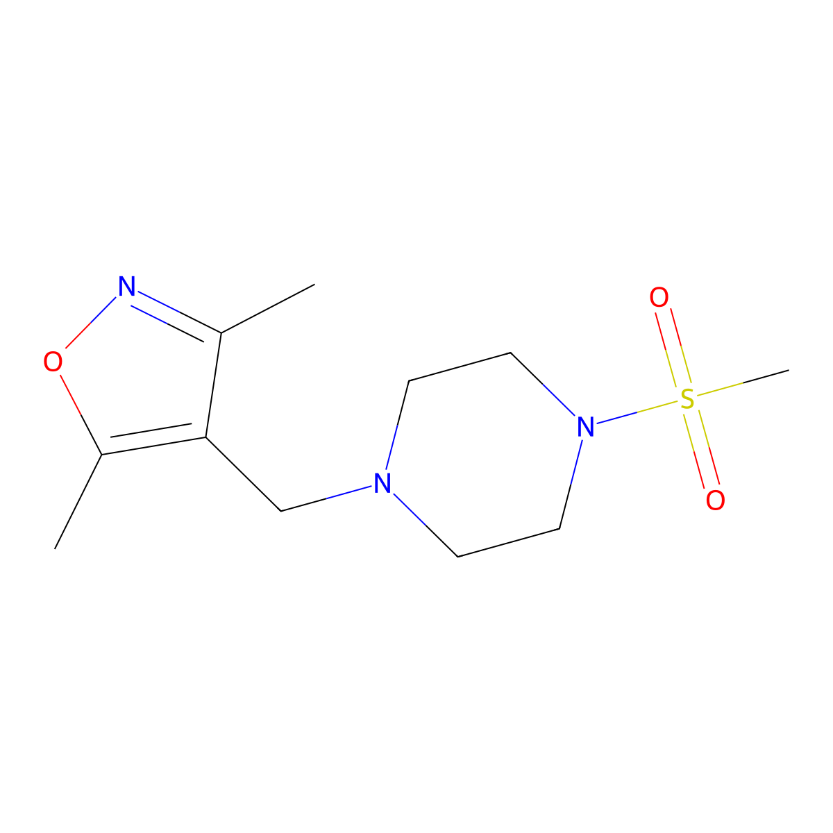 3,5-Dimethyl-4-((4-(methylsulfonyl)piperazin-1-yl)methyl)isoxazole molecular structure, CAS 1235265-43-6