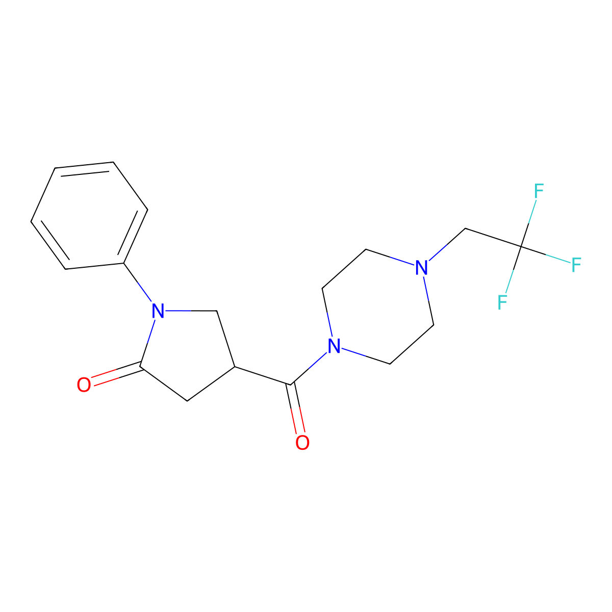 1-Phenyl-4-[4-(2,2,2-trifluoroethyl)piperazine-1-carbonyl]pyrrolidin-2-one molecular structure, CAS 1235265-69-6