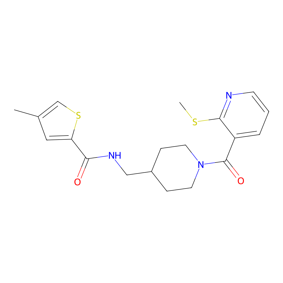 4-methyl-N-((1-(2-(methylthio)nicotinoyl)piperidin-4-yl)methyl)thiophene-2-carboxamide molecular structure, CAS 1235266-30-4