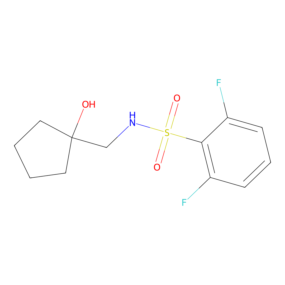 2,6-difluoro-N-((1-hydroxycyclopentyl)methyl)benzenesulfonamide molecular structure, CAS 1235266-56-4