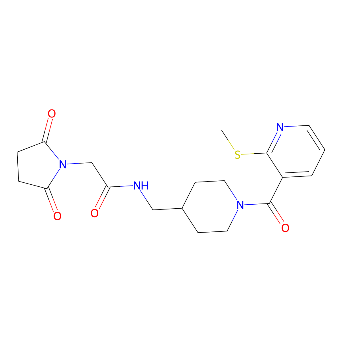 2-(2,5-dioxopyrrolidin-1-yl)-N-((1-(2-(methylthio)nicotinoyl)piperidin-4-yl)methyl)acetamide molecular structure, CAS 1235266-57-5